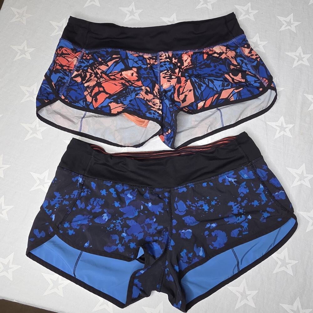 Lot of 2 Lululemon Speed Up Athletic Running Shorts Black/Floral Garden Womens 6